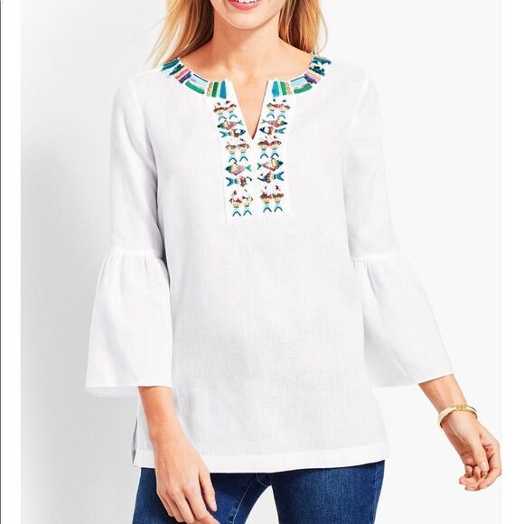 New Talbots Fish Embellished Linen Tunic White 2X #135 - Picture 2 of 8